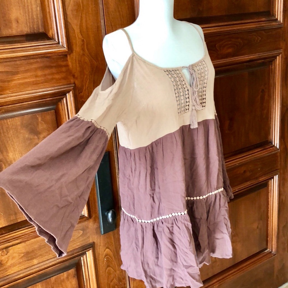 Two tone “Cold Shoulder” Tunic